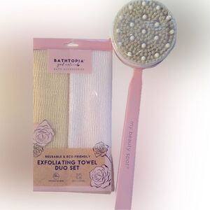 Never used! Exfoliating Towel Duo Set & Bath/Shower Brush!